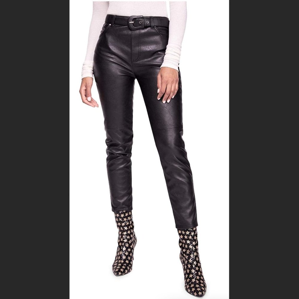 Free people black faux leather straight pants Melina